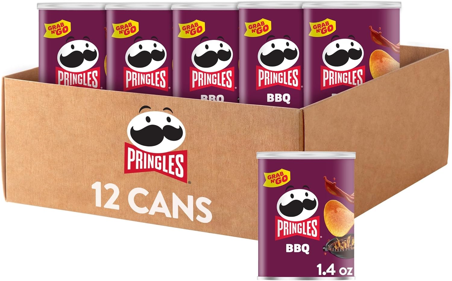 Pringles Potato Crisps Chips, Lunch Snacks, Office and Kids Snacks, Grab N' Go, BBQ (12 Cans)