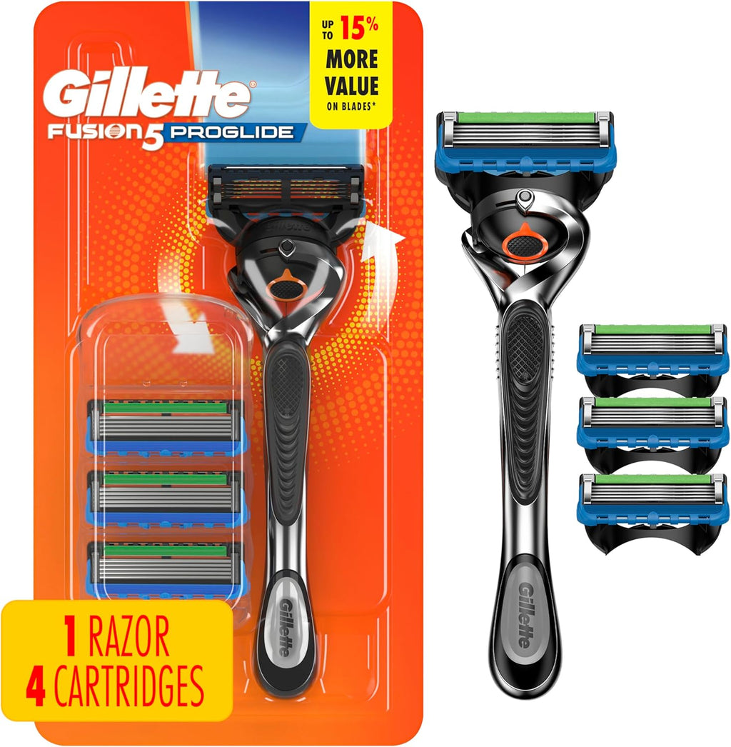 Gillette Fusion5 ProGlide Shaving Razor for Men, Razor Handle, 4 Razor Blade Refills, FlexBall Razor Handle and Precision Trimmer for Men