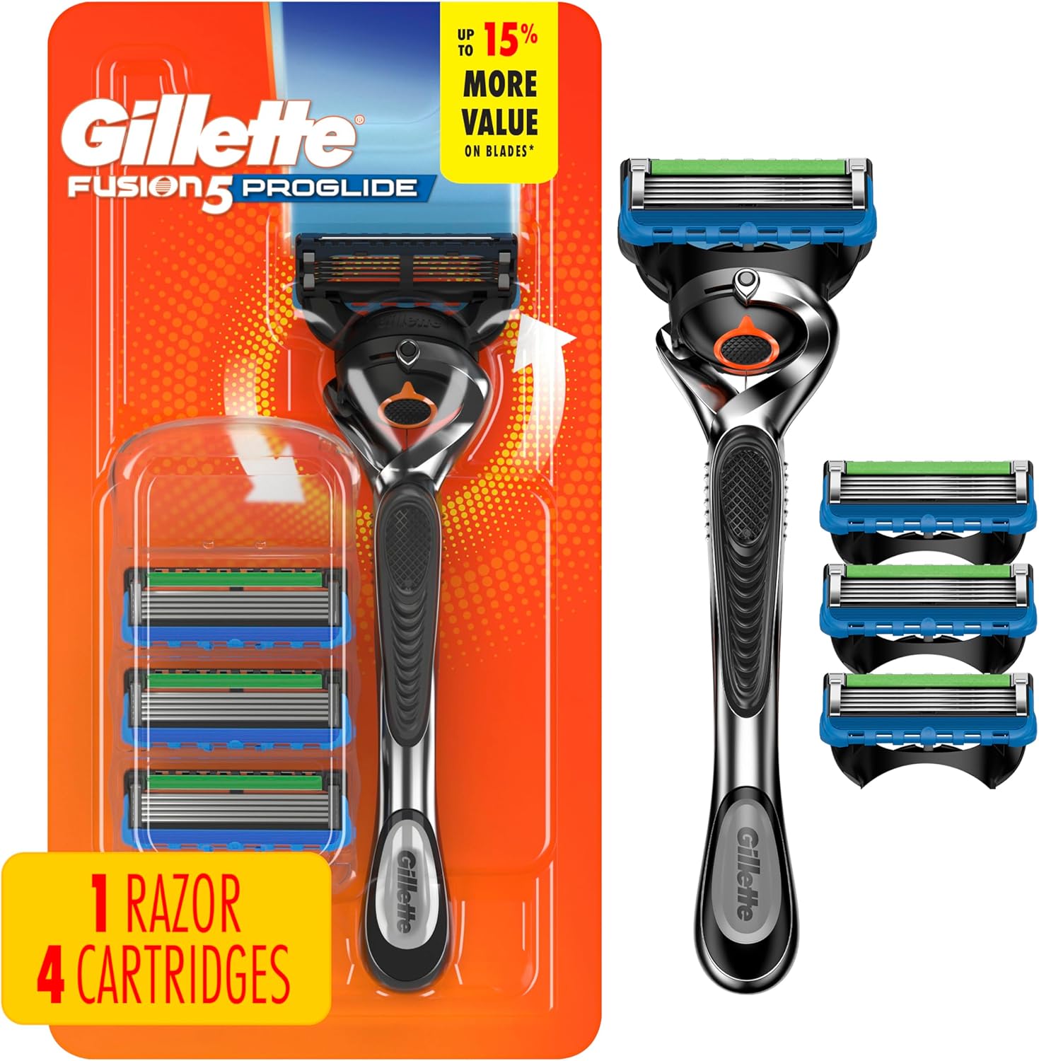 Gillette Fusion5 ProGlide Shaving Razor for Men, Razor Handle, 4 Razor Blade Refills, FlexBall Razor Handle and Precision Trimmer for Men