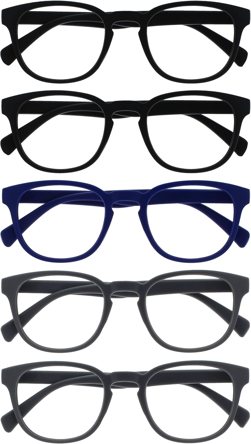 OPULIZE POP Reading Glasses for Women Men,Scratch Resistant Round Matt Frame with Spring Hinges, Black, Blue, Grey +2.50 (Pack of 5)