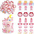 60 PCS Edible Oh Baby Cupcake Toppers Pacifier Cloud Moon Star Welcome Baby Girl Cupcake Picks Edible Baby Shower It's a Girl Cake Decorations for Baby Shower Girls Birthday Party Supplies Pink