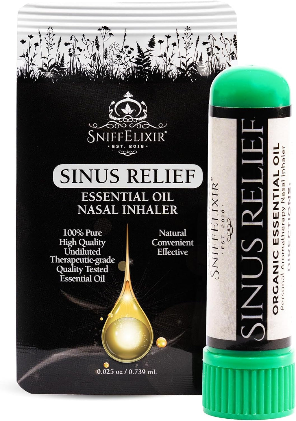Sinus Relief Aromatherapy Nasal Inhaler Stick – Essential Oil Inhaler Made with USDA Certified Organic Essential Oils, Fresh Clean Cooling Aroma