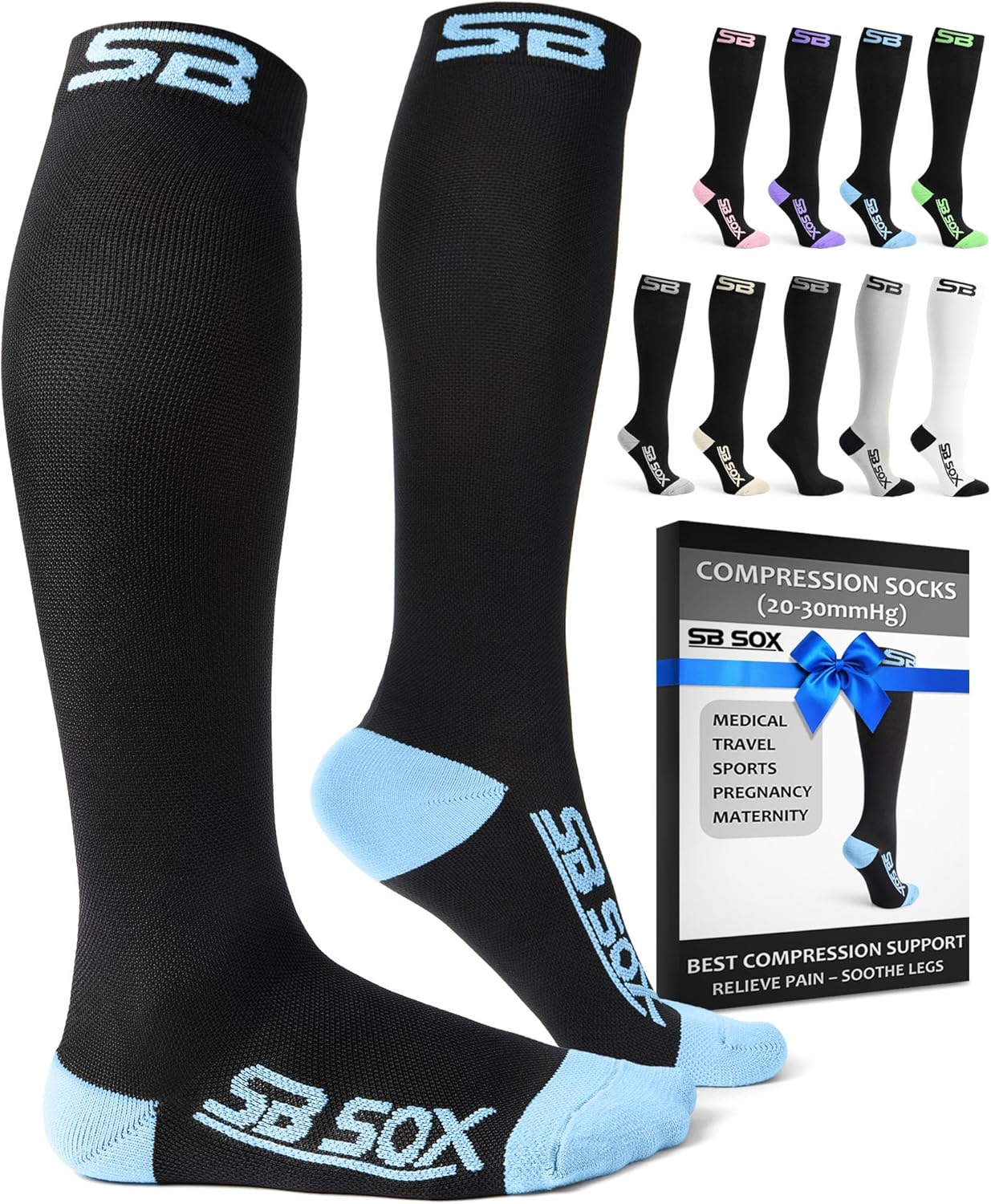 SB SOX Compression Socks for Men & Women (20-30mmHg) – Best Compression Socks for Travel, Medical, Sports, and Daily Wear - XXL Sizes too!