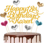 EDSG Happy Birthday Cake Topper Personaliszed, Birthday Cake Topper with Any Age Name, Double-Sided Glitter Cake Topper 13th 16th 18th 21st 30th 40th 50th 60th 80th (with Colored Heart Set)