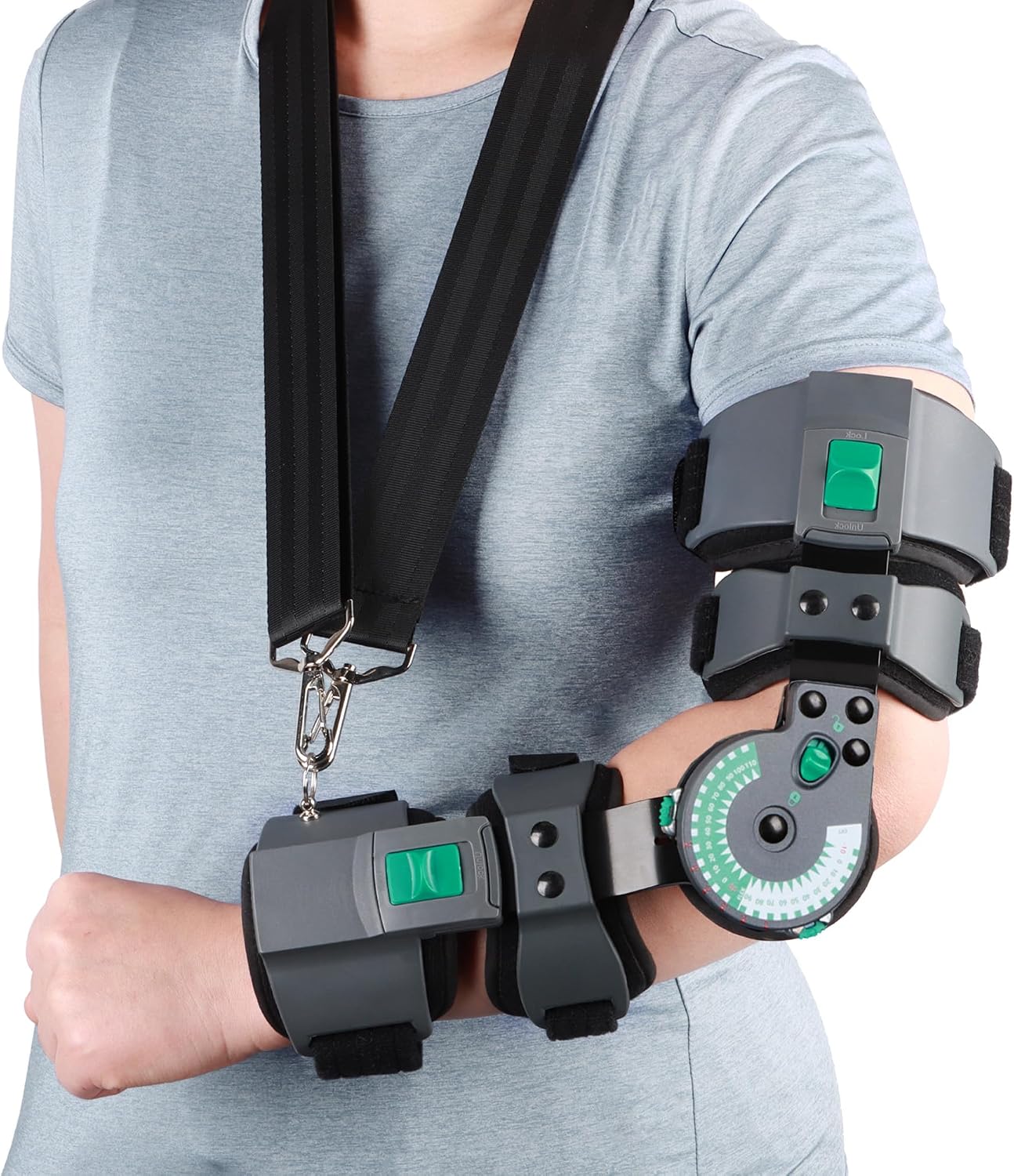 Adjustable Hinged Elbow Brace ROM Arm Braces Post OP Stabilizer Support After Surgery, Injury Recovery Ligament and Tendon Repairs and Dislocation splint with Sling Pain Relief (Left)