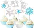 36 Pack He Asked She Said Yes Cupcake Toppers Glitter Love Heart I do Ring Snowflakes Bridal Shower Cake Food Picks Decorations for Wedding Engagement Theme Party Supplies