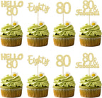 Gyufise 24Pcs 80th Birthday Cupcake Toppers Gold Glitter Hello 80 Cake Topper Eighty 80 & Fabulous Cupcake Picks 80th Birthday Cake Decorations Supplies