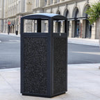 Outdoor Commercial Trash Can with Lid, Heavy Duty Waste Container with Stone Panels,Removable Metal Inner Bucket, Commercial Gabage can with Top Tray for Parks and Public Spaces