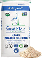 Great River Milling Organic Extra Thick Rolled Oats | Whole Grain, Non-GMO, Kosher Certified | Hearty Texture for Oatmeal, Granola, Cookies, Baked Goods & Breakfast Recipes | 25 Lb (Pack of 1)