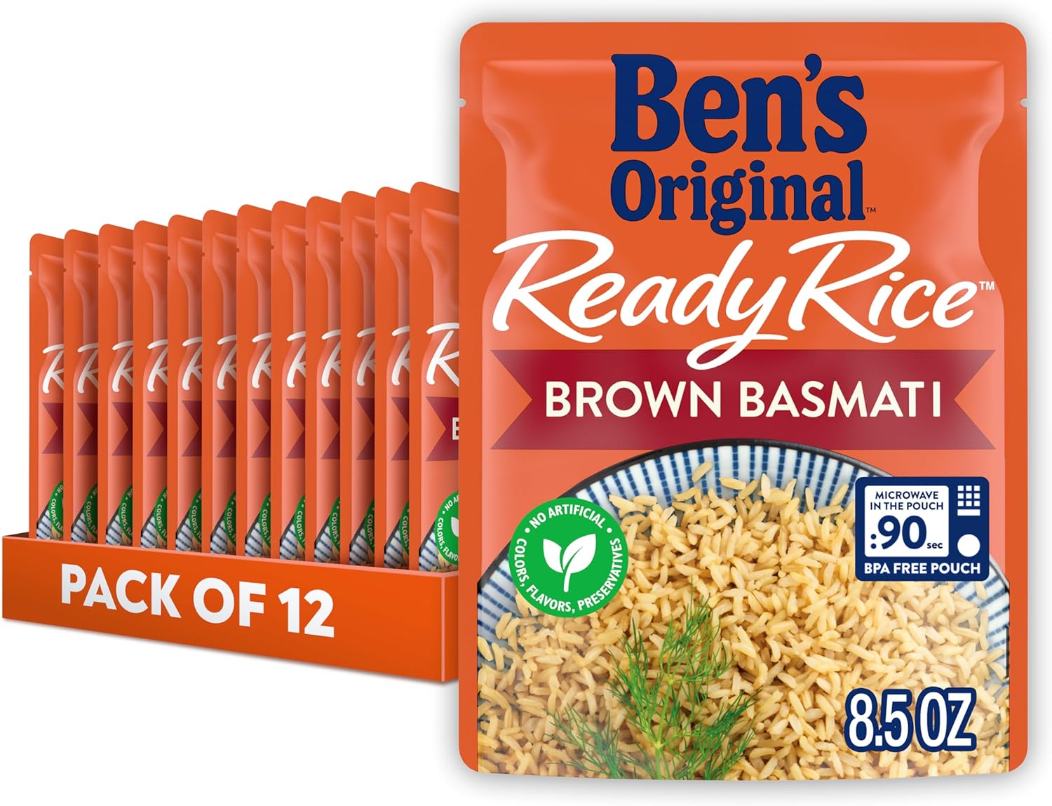 BEN'S ORIGINAL Ready Rice Brown Basmati Rice, Easy Dinner Side, 8.5 oz Pouch (Pack of 12)