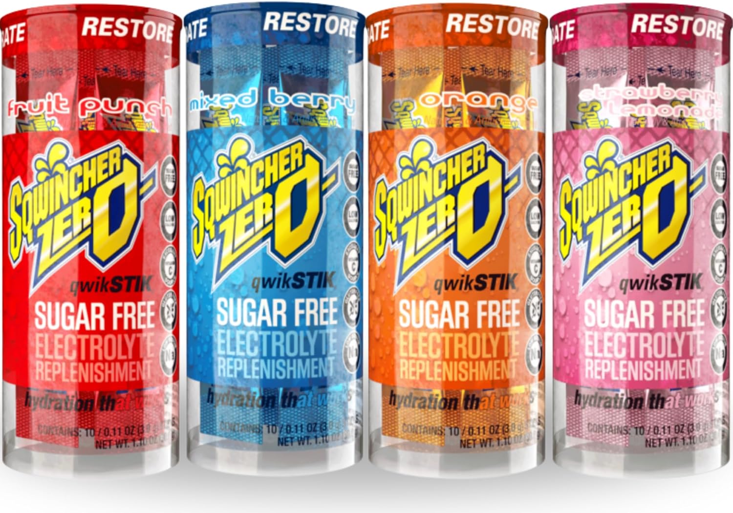 Sqwincher ZERO Qwik Stik - Sugar Free Electrolyte Powdered Beverage Mix, Assorted Flavors (40 Sticks)
