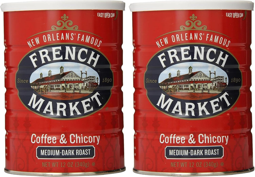French Market Coffee & Chicory Medium-Dark Roast Ground Coffee,12oz Can,(Pack of 2)