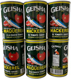 GEISHA Mackerel in Tomato Sauce, Premium Fish, 5.5 oz/155g Cans, Pack of 6