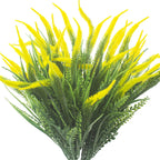 Grunyia 10 Bundles Artificial Plants Outdoor Fake Grass with Flowers UV Resistant Greenery Garden Porch Window Box Decorating (Yellow)