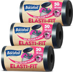 Bacofoil Elasti-Fit Bin Liners with Drawstring Handles 50L - Leak-Proof Bin Bag with Elastic Fastening for a Secure Fit (3 Rolls, 30 Bags)…
