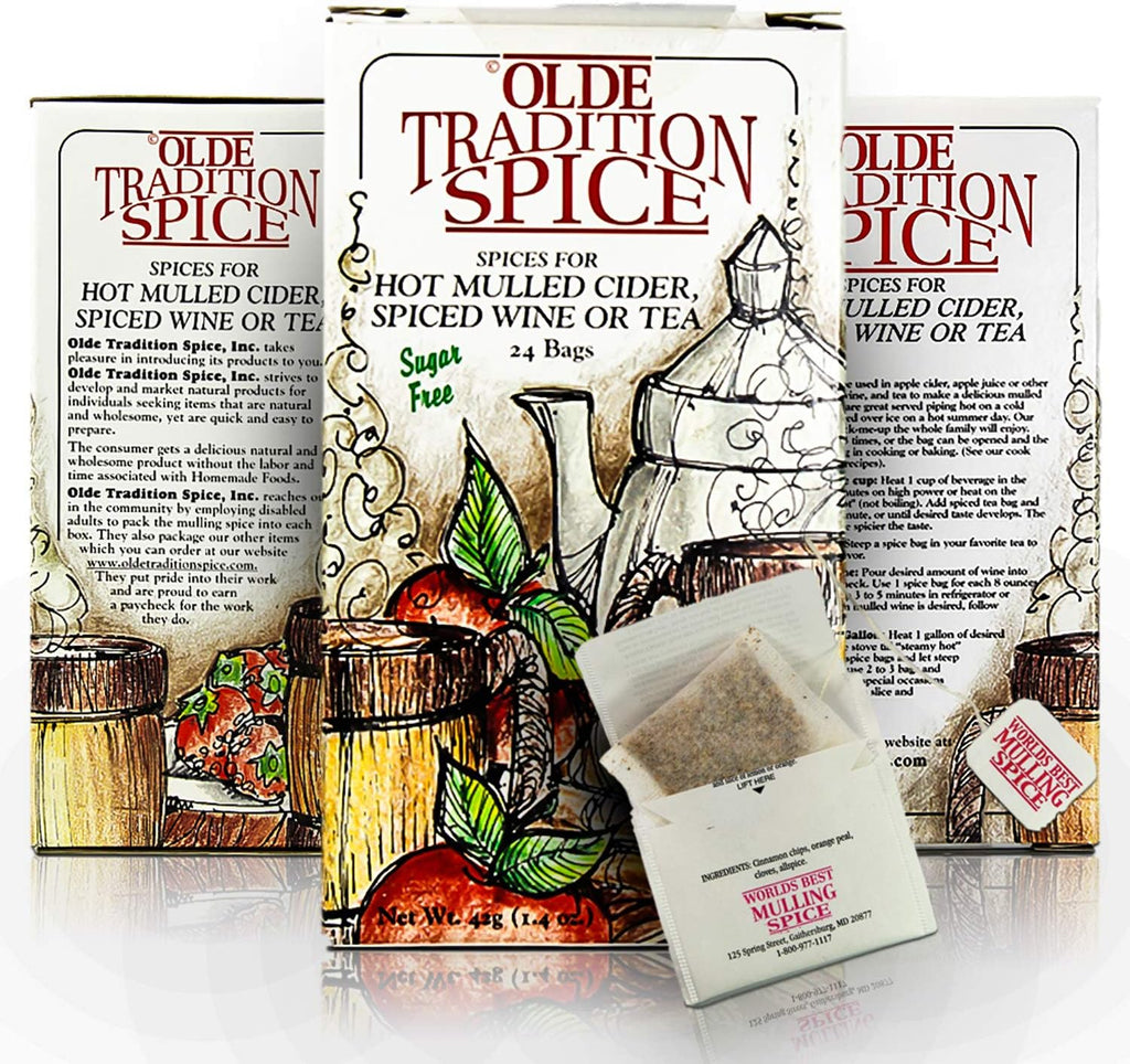 Olde Tradition Spice: Mulling Spices in Tea Bags for Apple Cider, Mulled Wine, Glühwein, Hot Toddy Holiday Drink - Sugar-Free & Caffeine-Free - 24 Count
