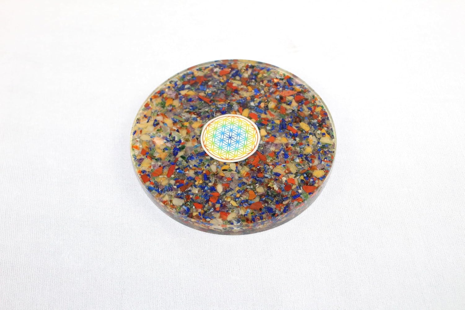 Jet Mix Chakra Gemstone Orgone Tea Coaster Flower of Life Round 40 Page Booklet Jet International Crystal Therapy India