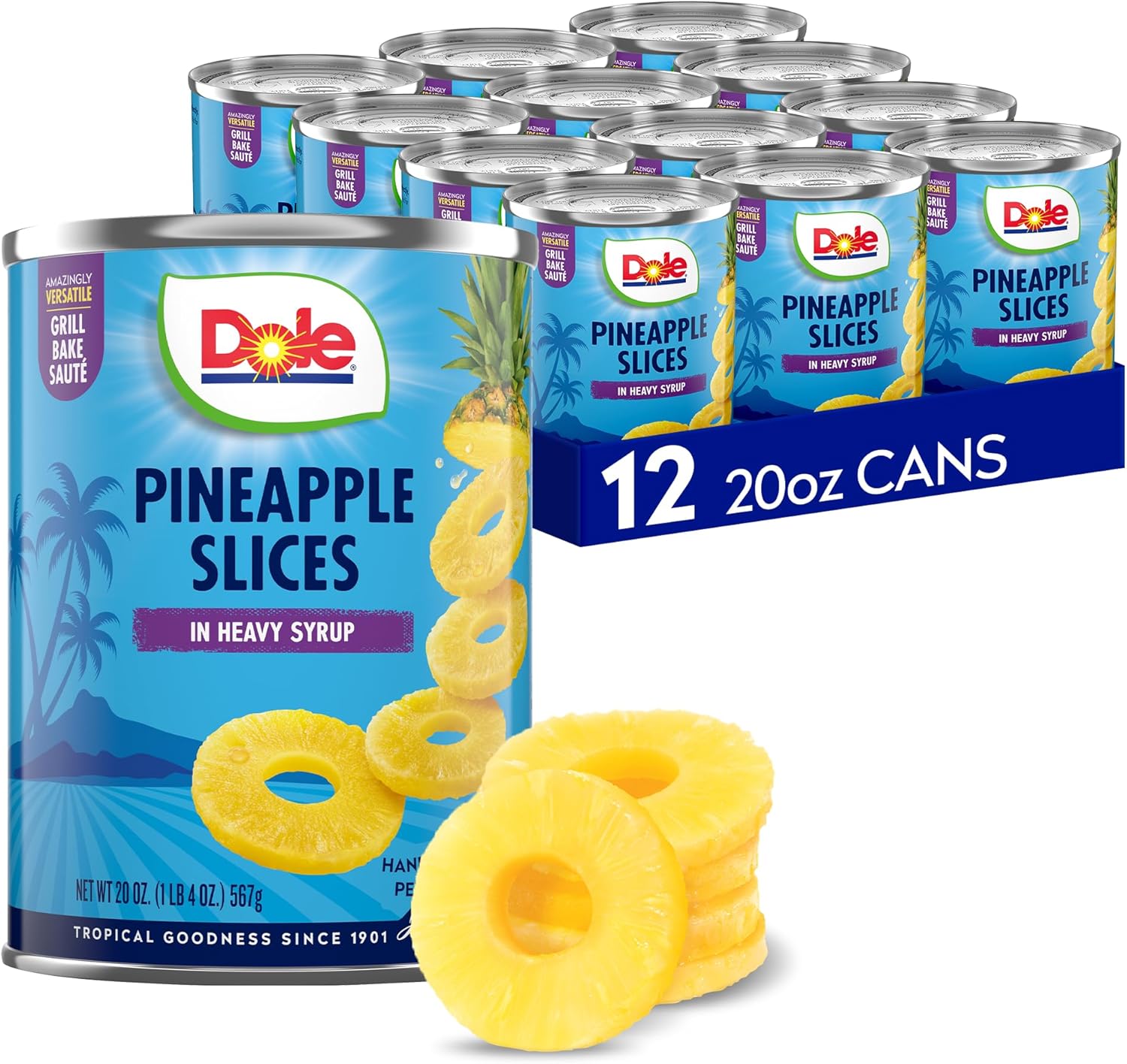 Dole Pineapple Slices in Heavy Syrup - Dole Canned Fruit - Rich Source of Vitamin C - 20 oz Cans - 12 Pack