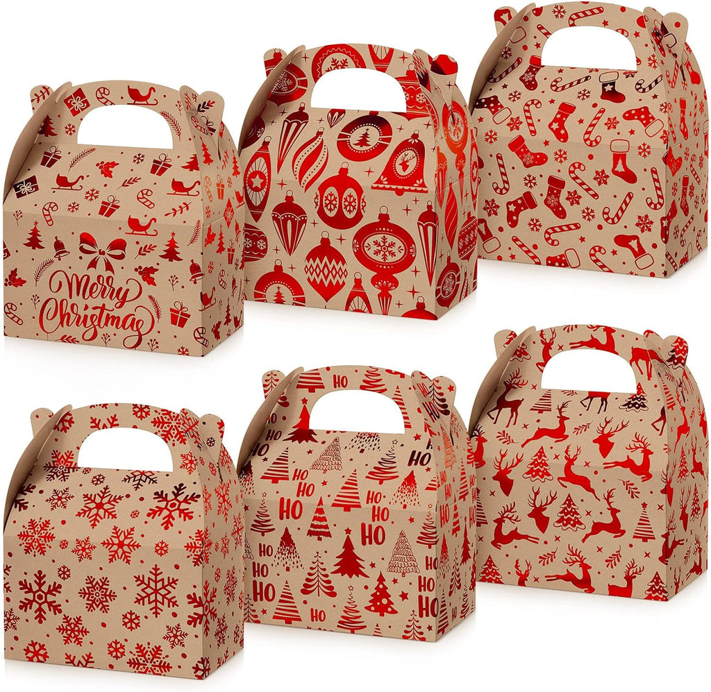 TaoBary 24 Pcs Christmas Goody Candy Boxes Cardboard with Handles 3D Christmas Favor Boxes with Vibrant Print for Party Gifts Candy Chocolate Treats and Cookies Favors (Classical Style)