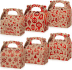 TaoBary 24 Pcs Christmas Goody Candy Boxes Cardboard with Handles 3D Christmas Favor Boxes with Vibrant Print for Party Gifts Candy Chocolate Treats and Cookies Favors (Classical Style)