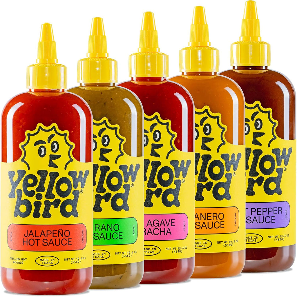 Yellowbird® Classic Hot Sauce Variety Set 19.6 oz Tabletop Size (Mellow to Real Hot | 5 Flavors | Made in Texas)