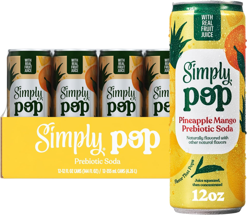 Simply POP Prebiotic Soda Pineapple Mango Cans, 12 fl oz, 12 Pack