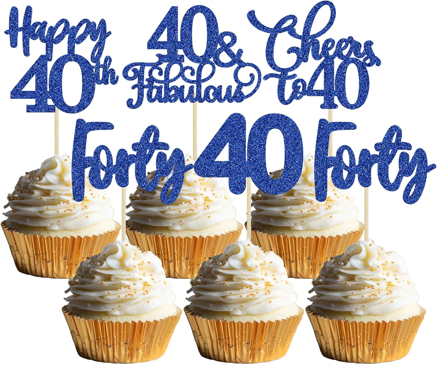 30 Pack Happy 40th Birthday Cupcake Toppers Dark Blue Glitter Forty Cheers to 40 Years Old Birthday Cupcake Picks for Happy 40th Anniversary Party Cake Decorations