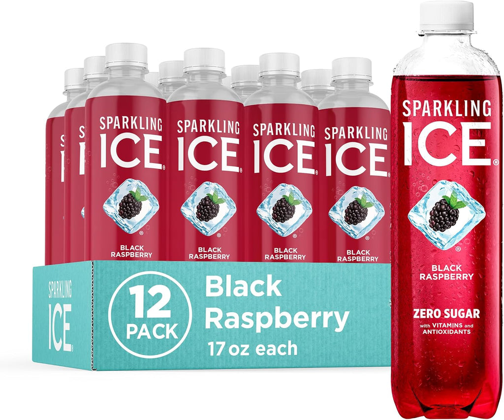 Sparkling Ice, Black Raspberry Sparkling Water, Zero Sugar Flavored Water, with Vitamins and Antioxidants, Low Calorie Beverage, 17 fl oz Bottles (Pack of 12)