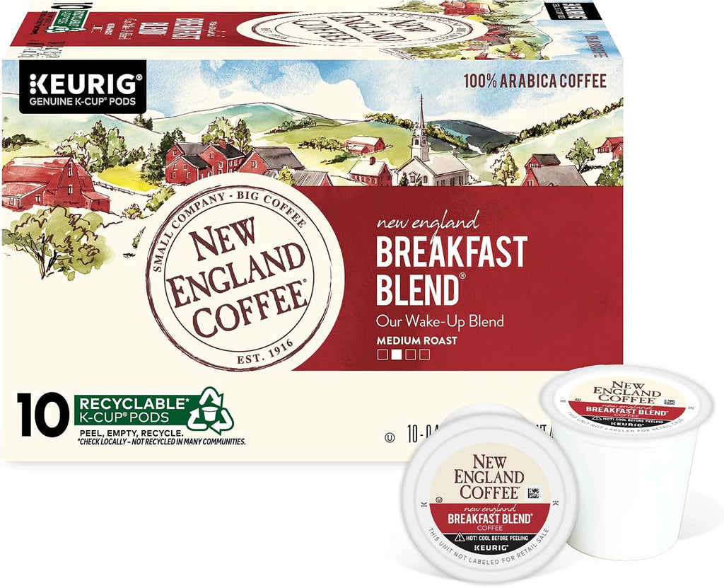 New England Coffee Single Serve Pods, Breakfast Blend Medium Roast 10 Count (Pack of 6)