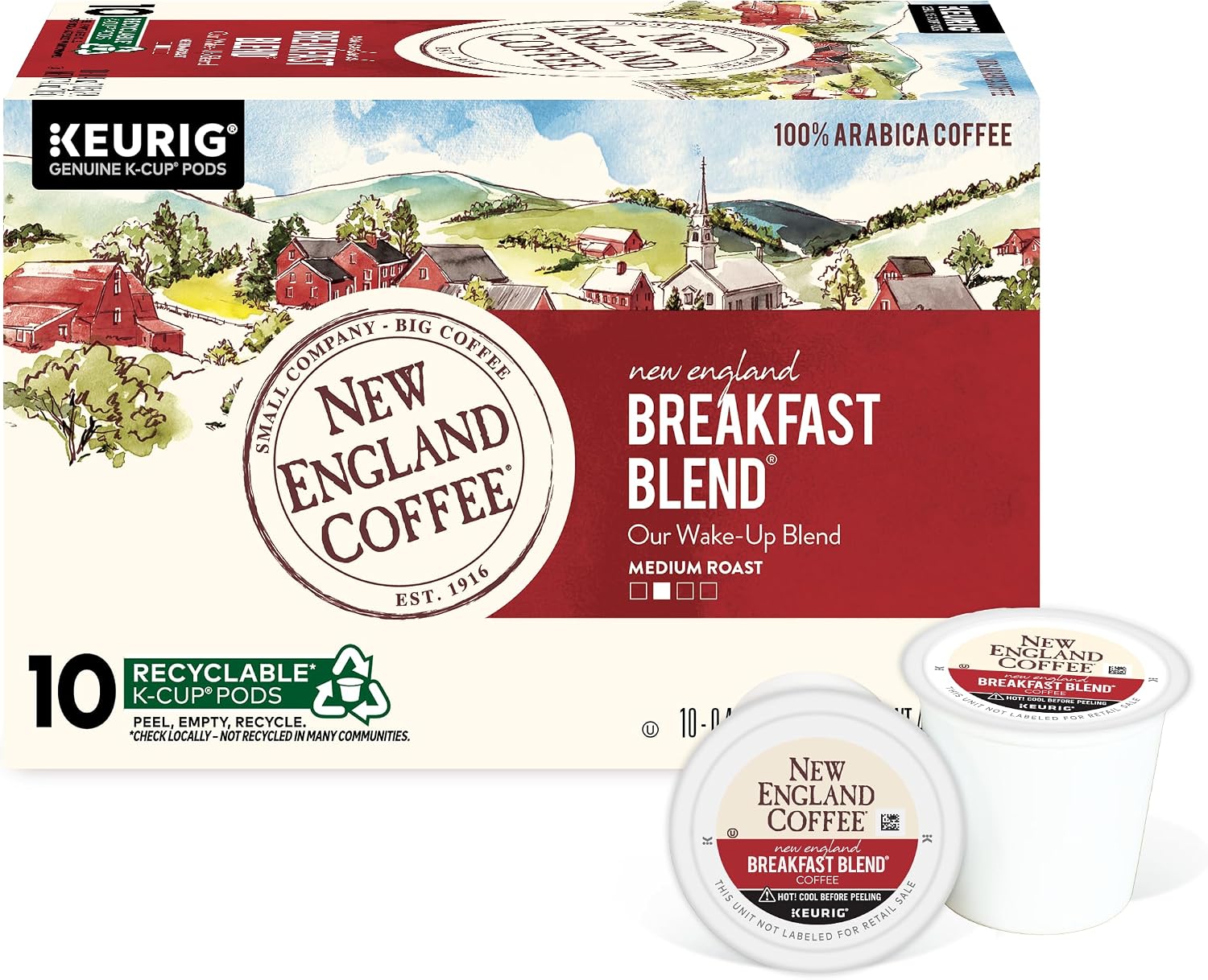New England Coffee Single Serve Pods, Breakfast Blend Medium Roast 10 Count (Pack of 6)