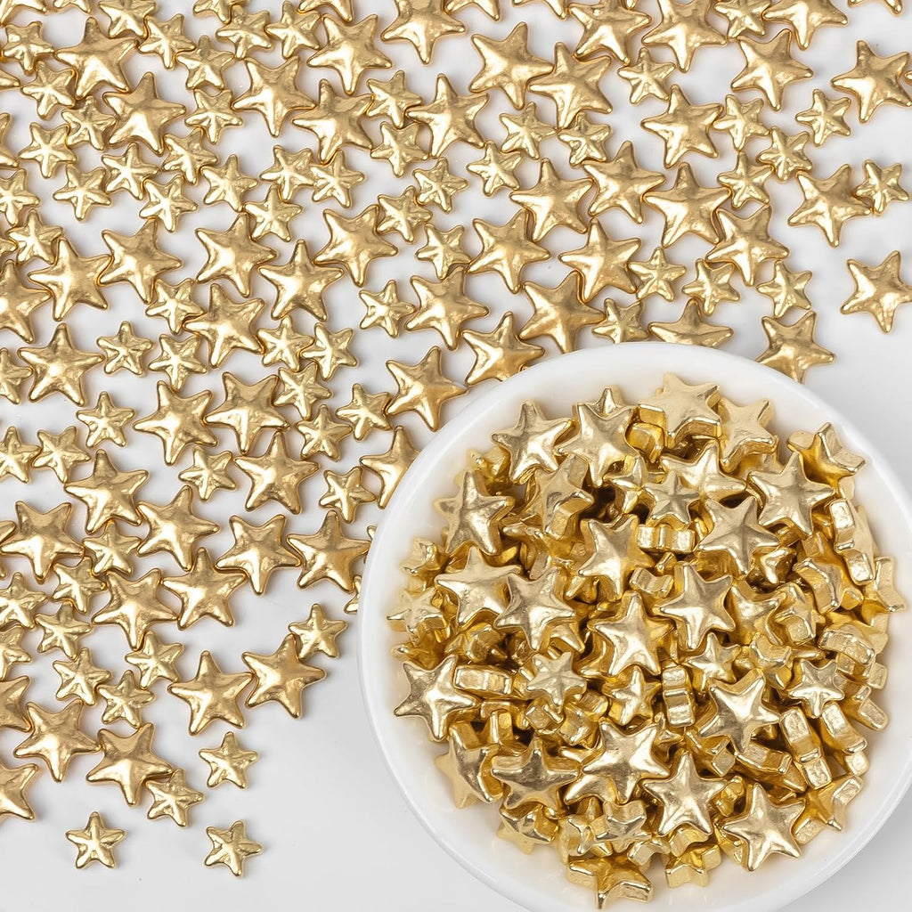 Gold Star Sprinkles,130g,Edible Stars Sprinkle for Cake Decorating,Mix Size Sugar Baking Decorations Cupcake Toppers,Donuts,Cookie Ice Cream,Wedding Birthday Mother's Day Party Easter Supplies