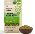 Organic Tattva Whole Mung Beans (4 lbs) - Whole Green Moong Dal Organic Lentils - Mung Bean Green Lentils Dry - High Protein Plant Based Nutrition - Gluten Free, Vegan, Kosher - USDA Certified Legumes