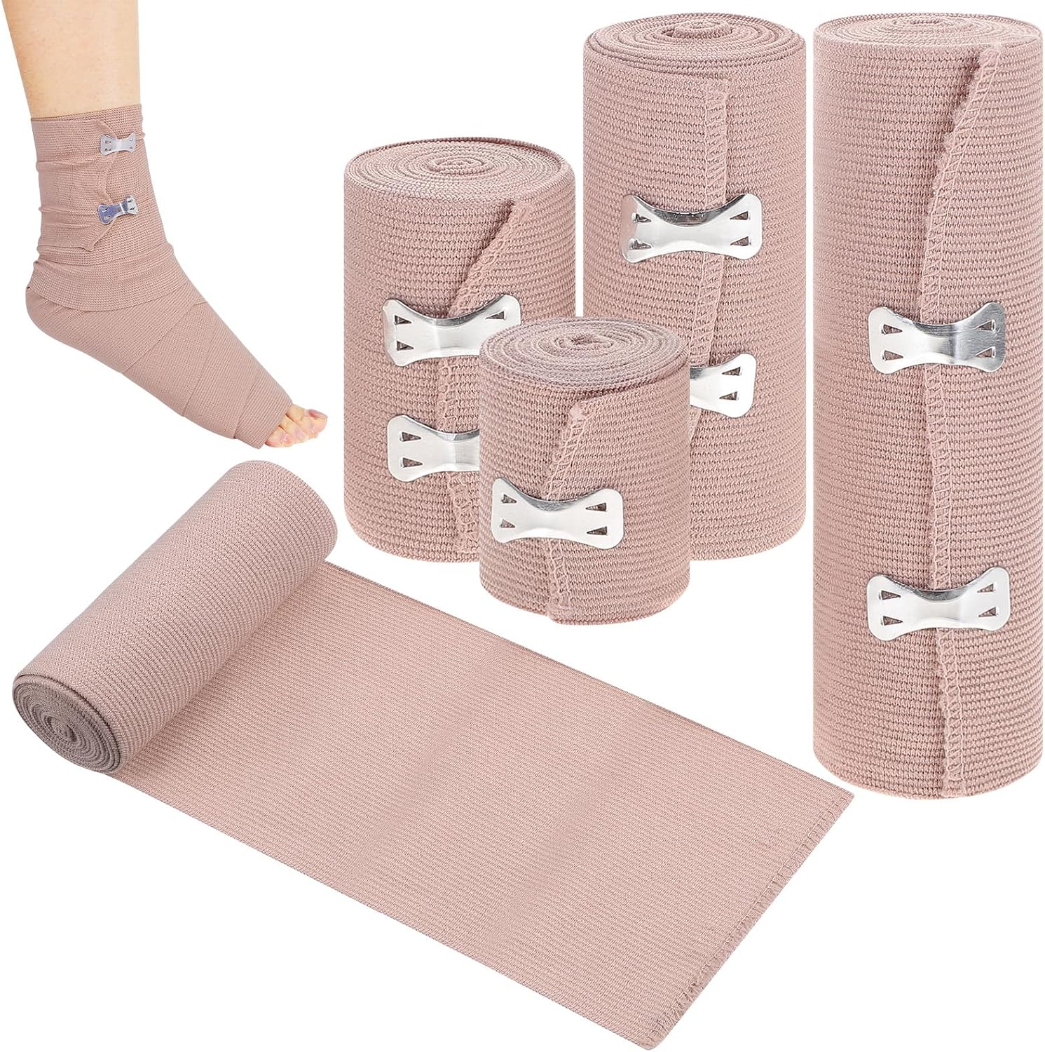 Elastic Bandage Wrap, 4Pcs Compression Wrap(2",3",4",6"), Stretch Sports Bandage Tape Roll for Legs, Arms, Ankle, Wrist, Elbow, Foot, Knee, Tummy, Body