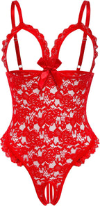 Avidlove One Piece Lingerie Sexy Teddy Ruffle V Neck Bodysuit Lace Nightie