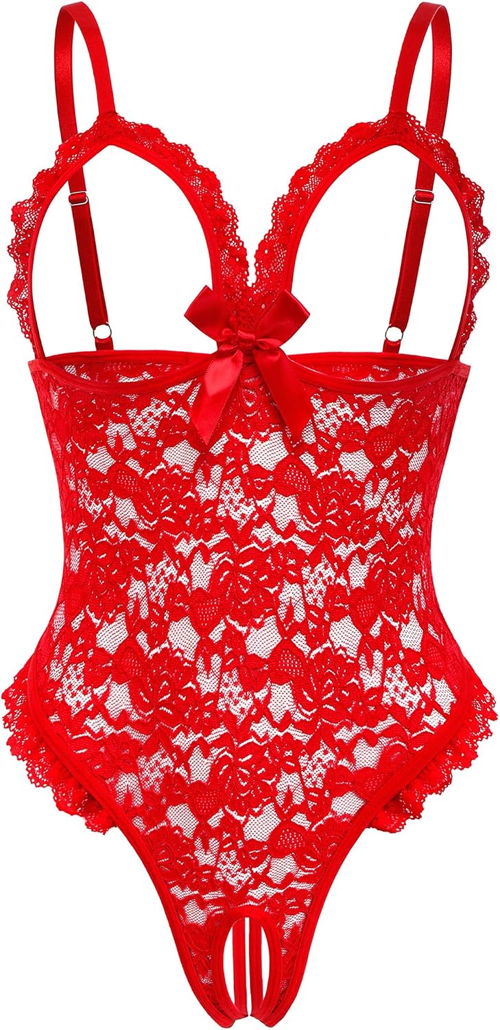 Avidlove One Piece Lingerie Sexy Teddy Ruffle V Neck Bodysuit Lace Nightie