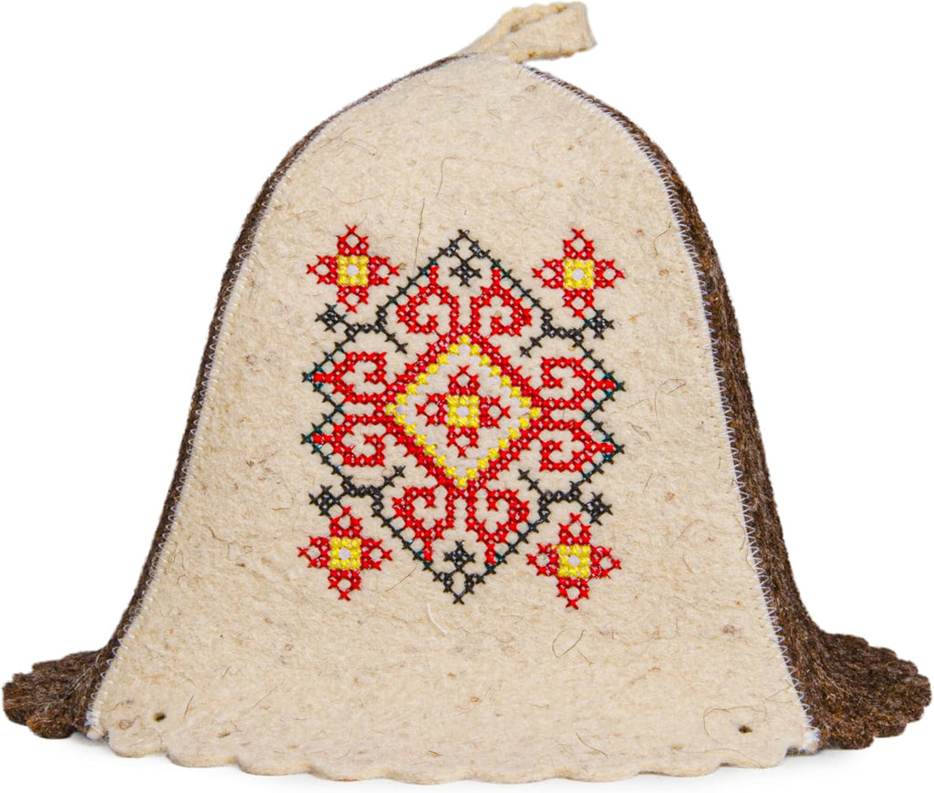 Sauna Hat Wool Embroidered Ukrainian Ornament Vyshyvanka - Banya Hat for Men Sauna Cap for Women Wool Sauna Hat for Women Finnish