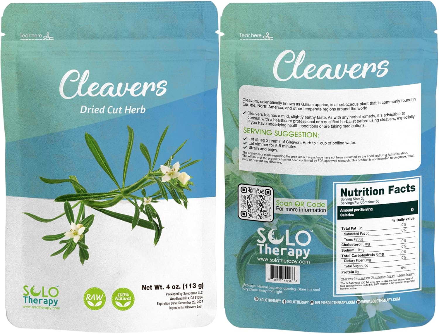 Cleavers Herb 4 oz., Cleavers Dried Cut Herb, Cleavers Tea, Galium Aparine, Resealable Bag, Product From Bulgaria