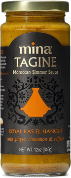 Mina Tagine Moroccan Simmer Sauce, 12 oz - Royal Ras El Hanout Spice Blend for Beef & Lamb, Tagine Sauce Made with Ginger, Cinnamon, Saffron, Olive Oil, Non-GMO, Gluten Free