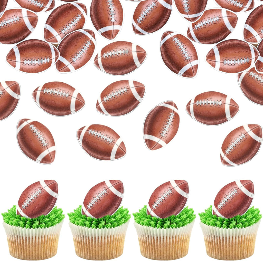 60 PCS Edible Football Cupcake Toppers Wafer Paper Rugby Ball Cupcake Picks Edible American Football Cupcake Decorations for Sports Theme Baby Shower Boys Birthday Party Cake Decorations Supplies