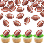 60 PCS Edible Football Cupcake Toppers Wafer Paper Rugby Ball Cupcake Picks Edible American Football Cupcake Decorations for Sports Theme Baby Shower Boys Birthday Party Cake Decorations Supplies
