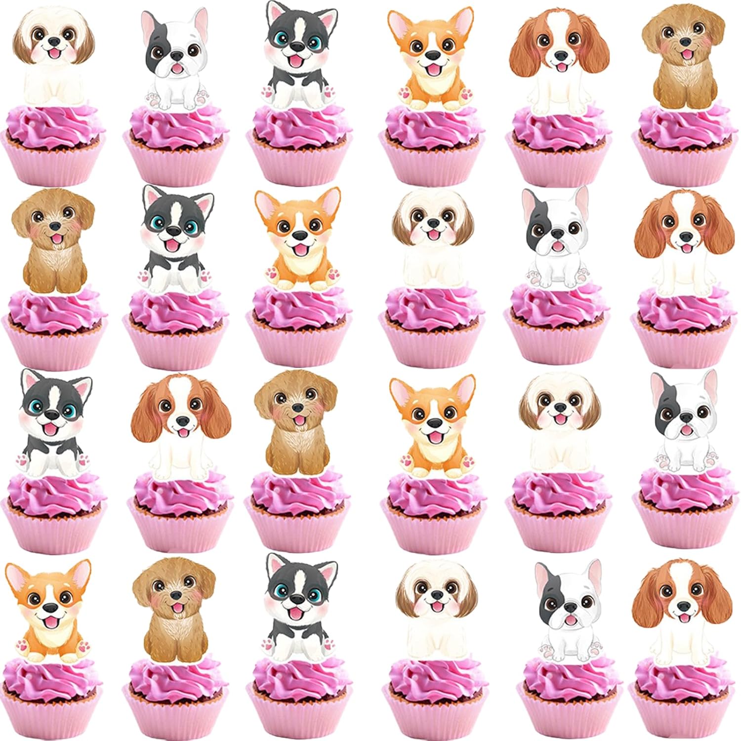 48Pcs Puppy Dog Cupcake Toppers for Boys Girls Kids Baby Shower Birthday Decorations