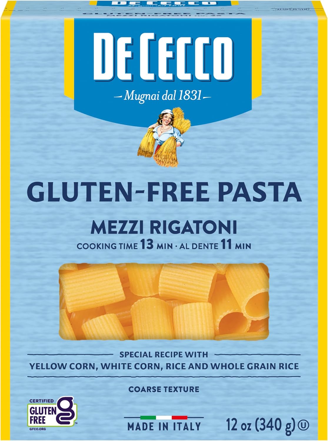 De Cecco Mezzi Rigatoni Gluten Free, 12 Ounces (Pack of 6)
