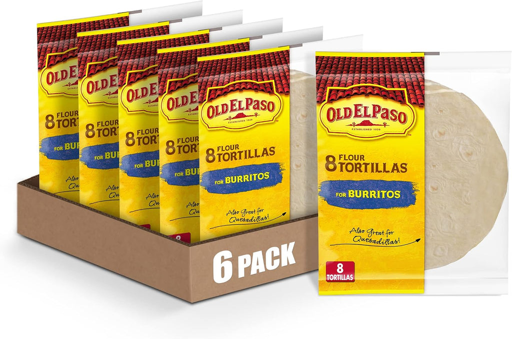 Old El Paso Flour Tortillas for Burritos, Meal Prep, 8 Ct, 11 oz (Pack of 6)