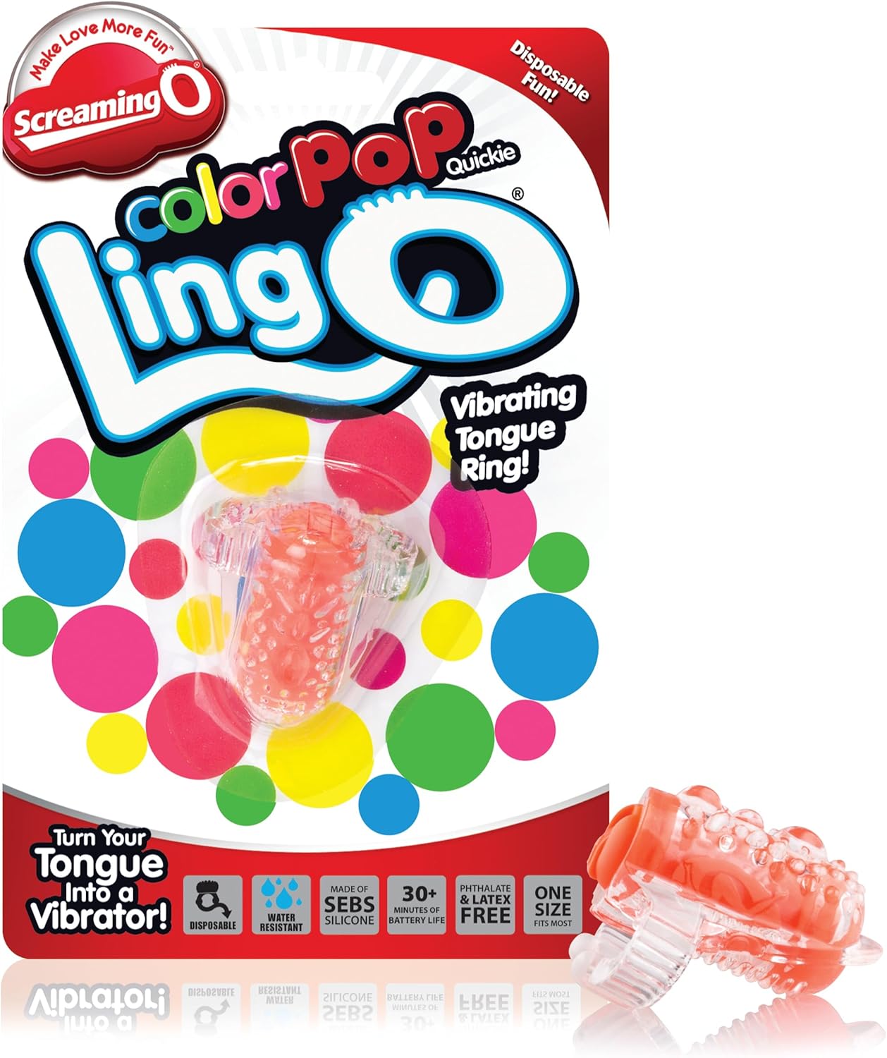 Screaming O Ling O Vibrating Tongue Ring for Oral Sex – Mini Tongue Vibrator Couples Toy for Women and Men – Discreet Clitoral Stimulator and Licking Vibrator – Waterproof Vibrating Ring – Orange