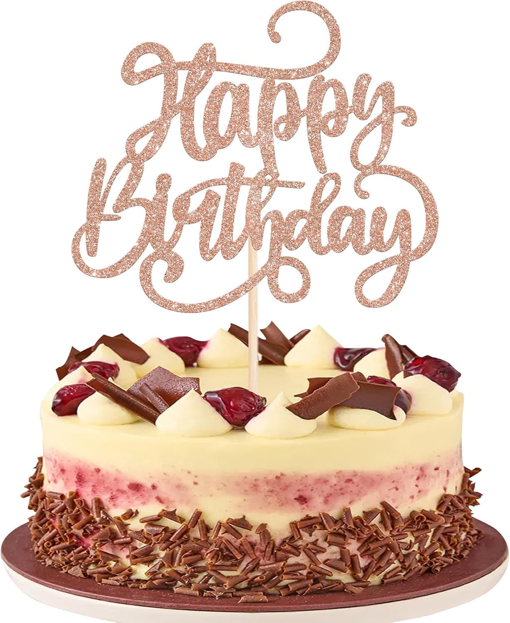 Rsstarxi 1 Pack Happy Birthday Cake Topper Glitter Happy Birthday Sign Cake Pick for Celebrating Happy Birthday Anniversary Theme Party Cake Decorations Supplies Rose Gold