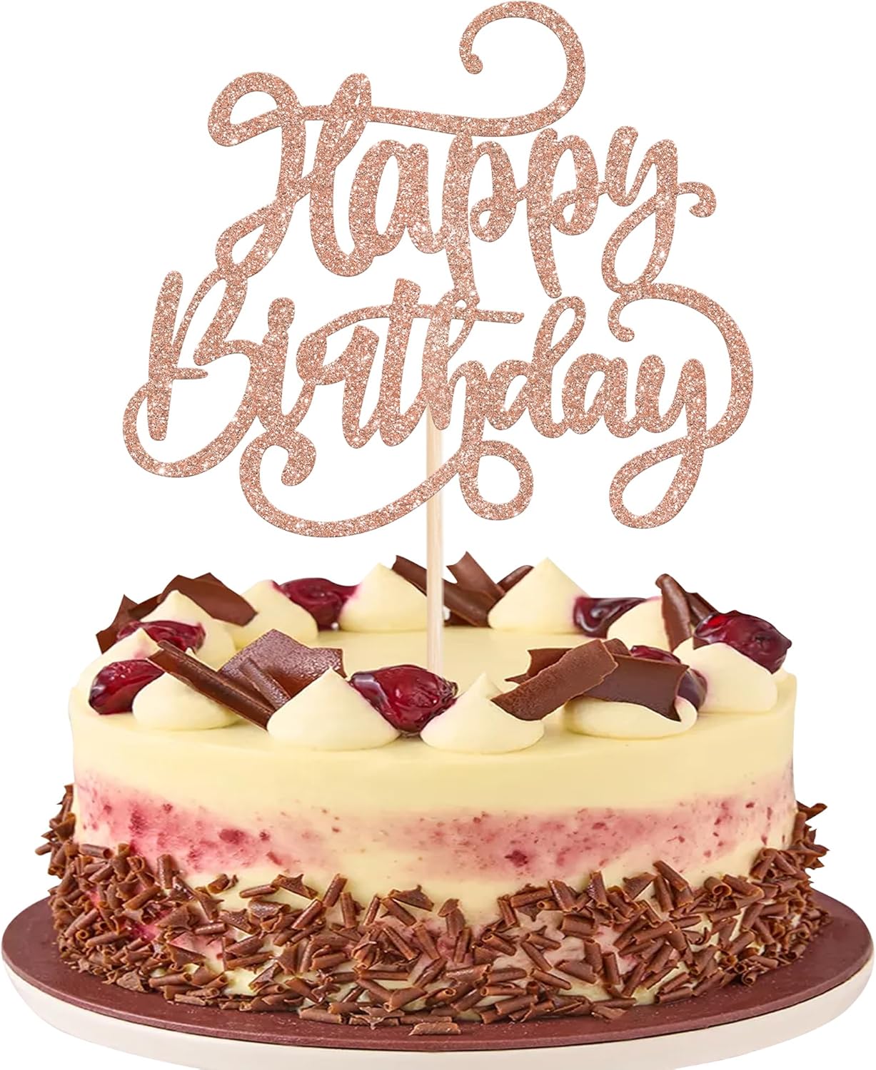 Rsstarxi 1 Pack Happy Birthday Cake Topper Glitter Happy Birthday Sign Cake Pick for Celebrating Happy Birthday Anniversary Theme Party Cake Decorations Supplies Rose Gold