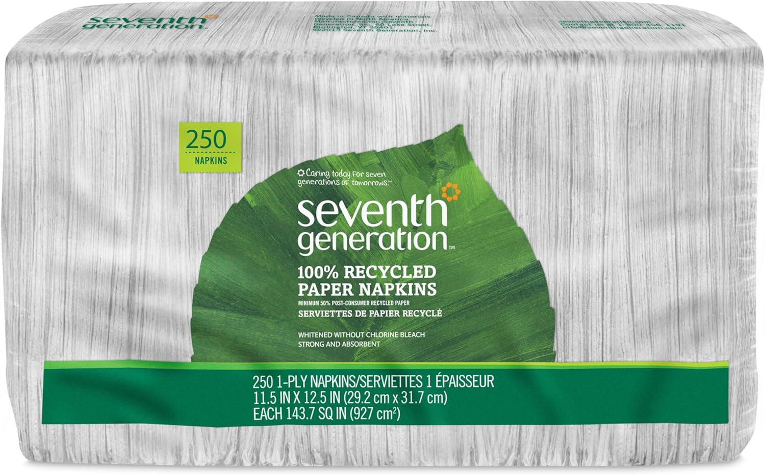Seventh Generation Lunch Napkin, White Color, 1-ply, 250-Count Packs (Pack of 12)
