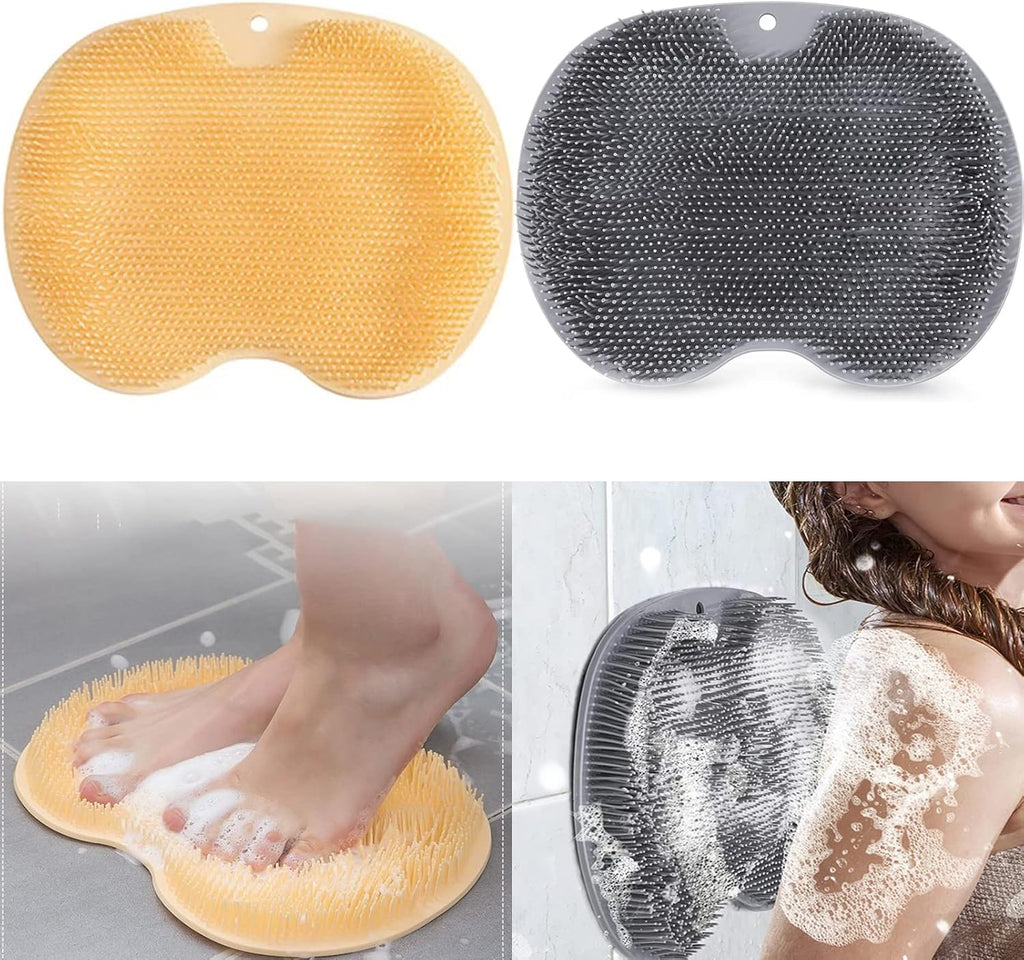 2pc Shower Foot & Back Scrubber, Wall Mounted Massage Pad, Silicone Bath Massage Cushion Brush with Suction Cups for Body Scrubber Improve Foot Circulation & Soothes Tired Feet