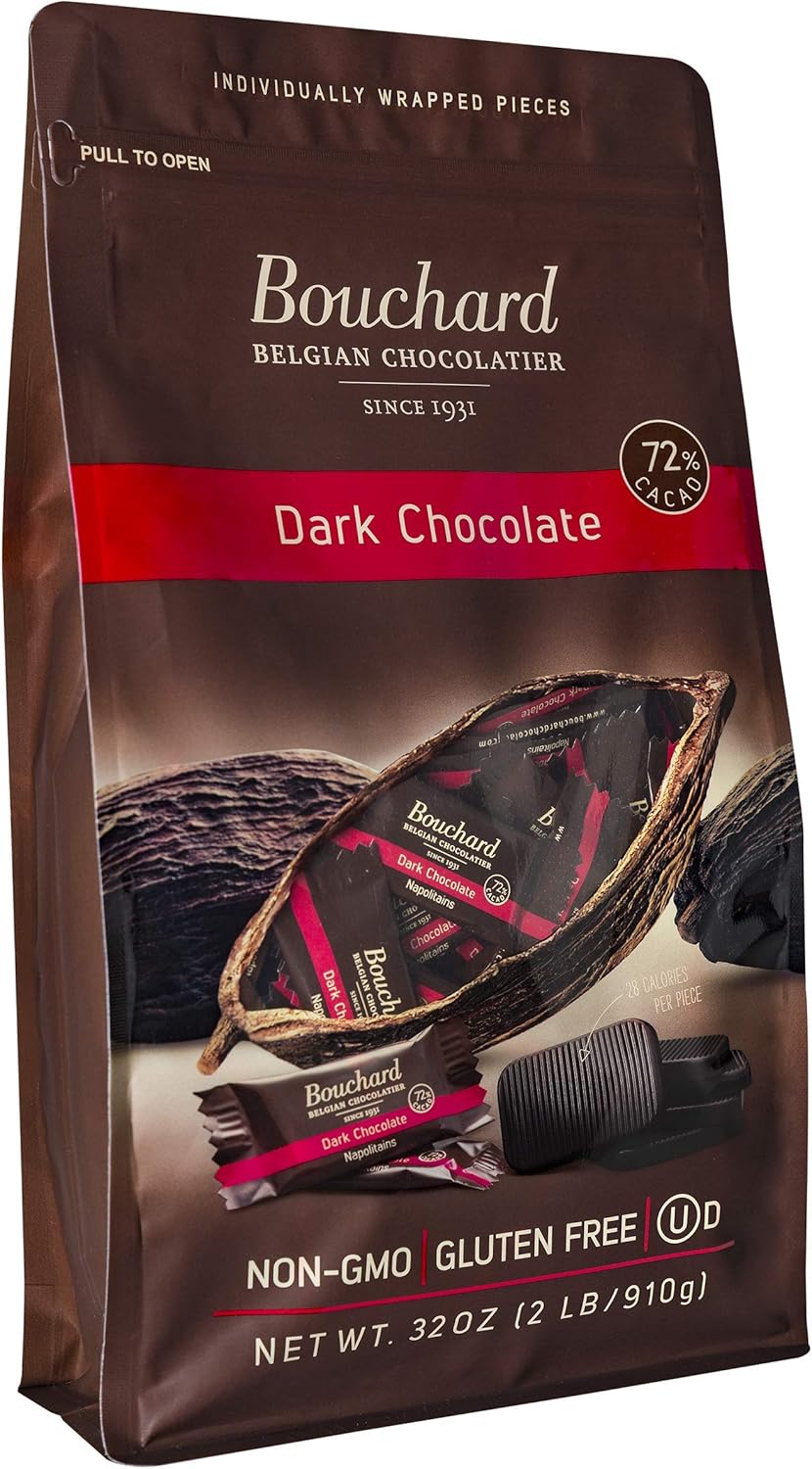 Bouchard Premium Belgian Dark Chocolate with 72% Cacao | Individually Wrapped Pieces (2 LB)