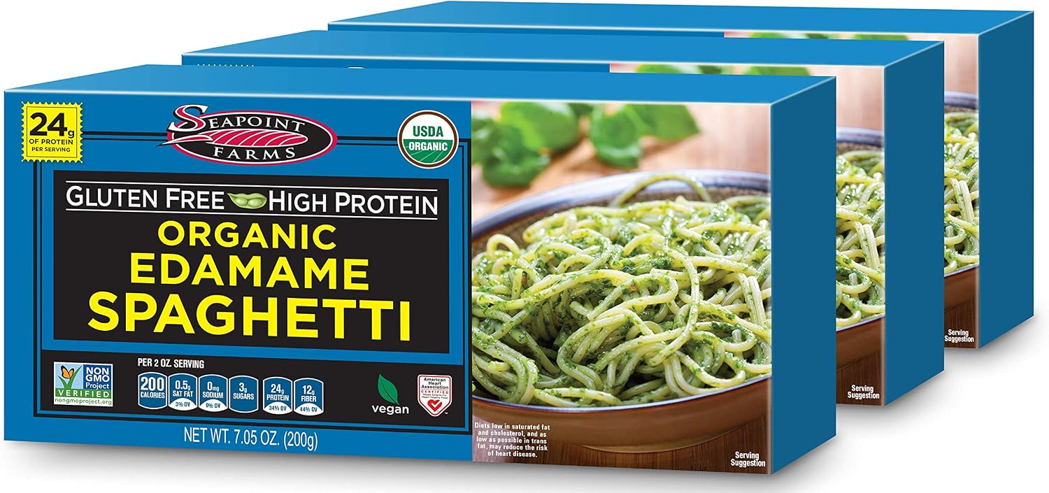 Seapoint Farms Organic Edamame Spaghetti Noodles, 24g High Protein, 1 Ingredient, Low Carb, Gluten Free, Vegan, Non-GMO, Kosher, Healthy Plant-Based Pasta for Quick Meals, 7.05 oz (Pack of 3)